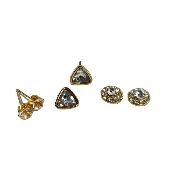 Gold-Tone Crystal & Rhinestone Stud Earrings Set Of 3 Pairs - Picture 1 of 2